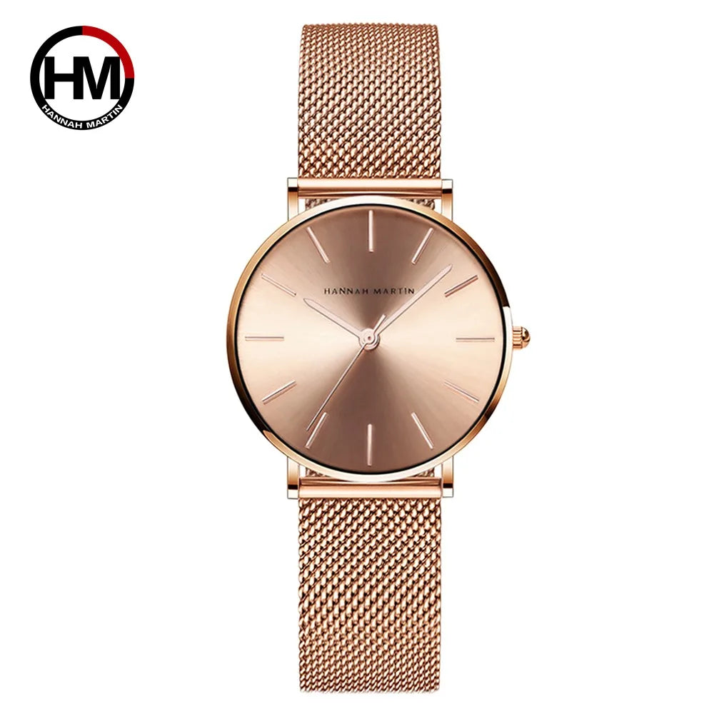 HANNAH MARTIN Brand Quality Stainless Steel Japan Quartz Women's Watch