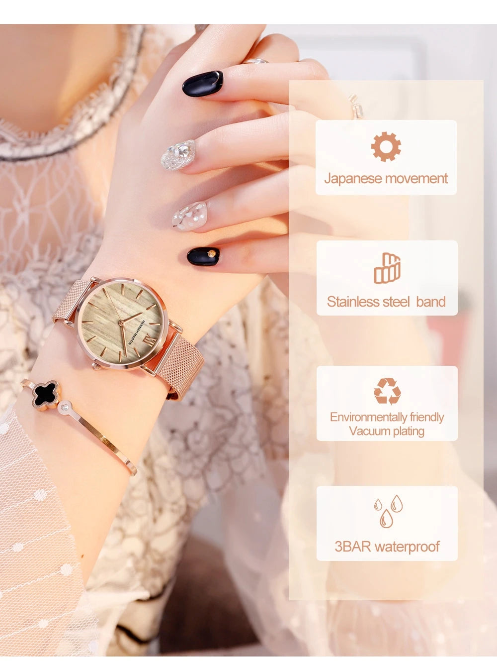 HANNAH MARTIN Brand Quality Stainless Steel Japan Quartz Women's Watch