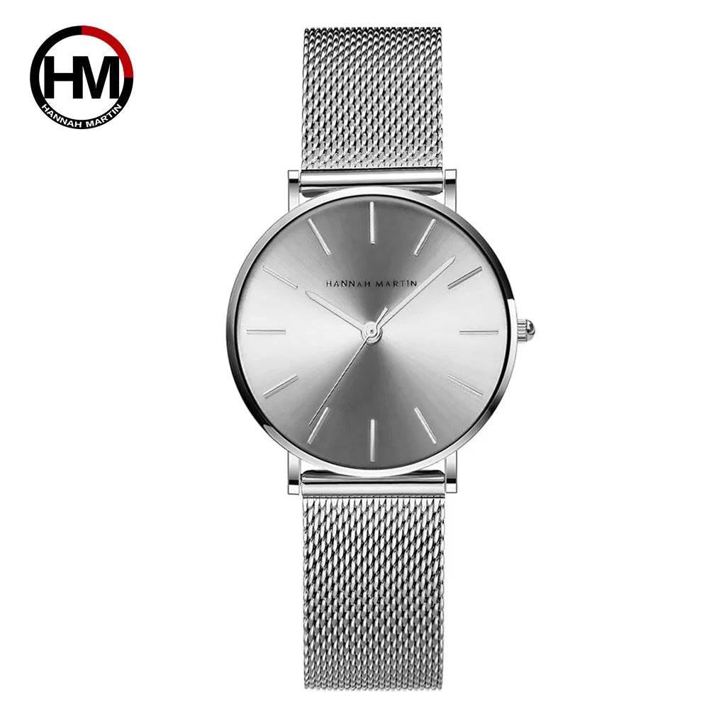 HANNAH MARTIN Brand Quality Stainless Steel Japan Quartz Women's Watch