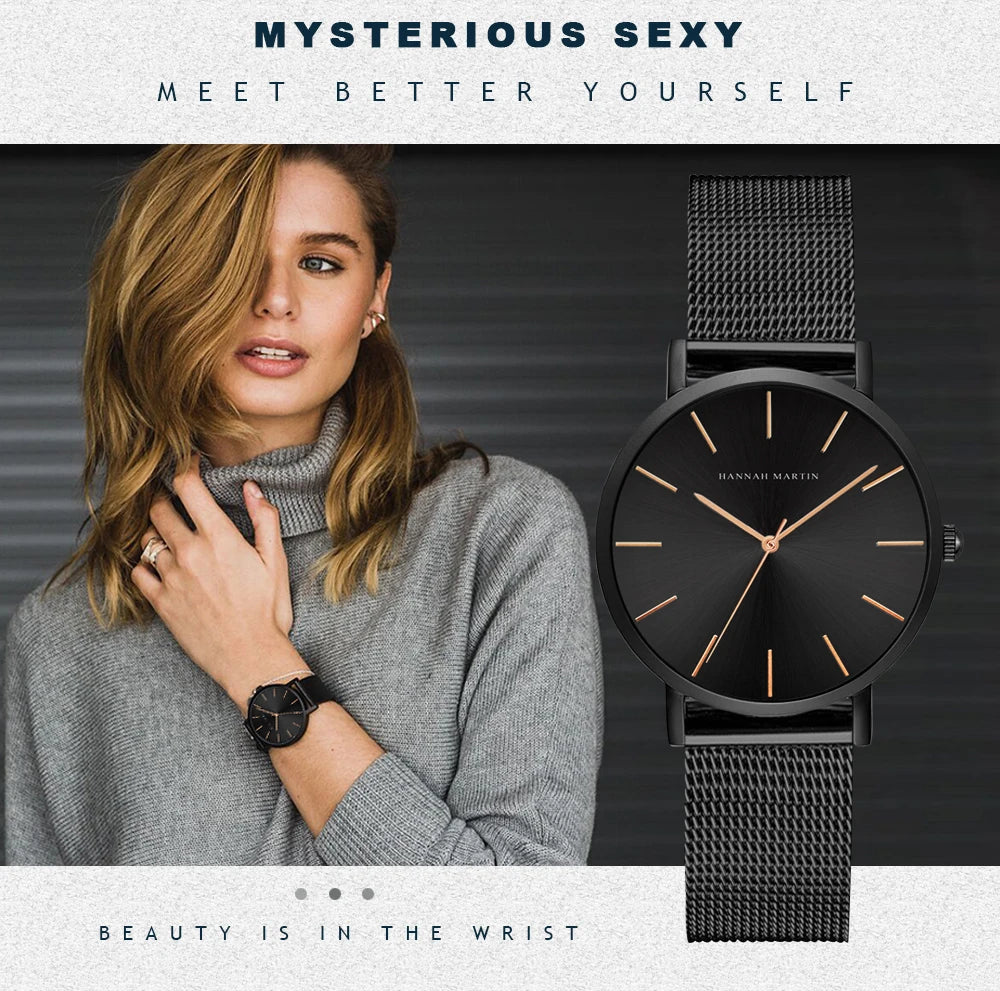 HANNAH MARTIN Brand Quality Stainless Steel Japan Quartz Women's Watch