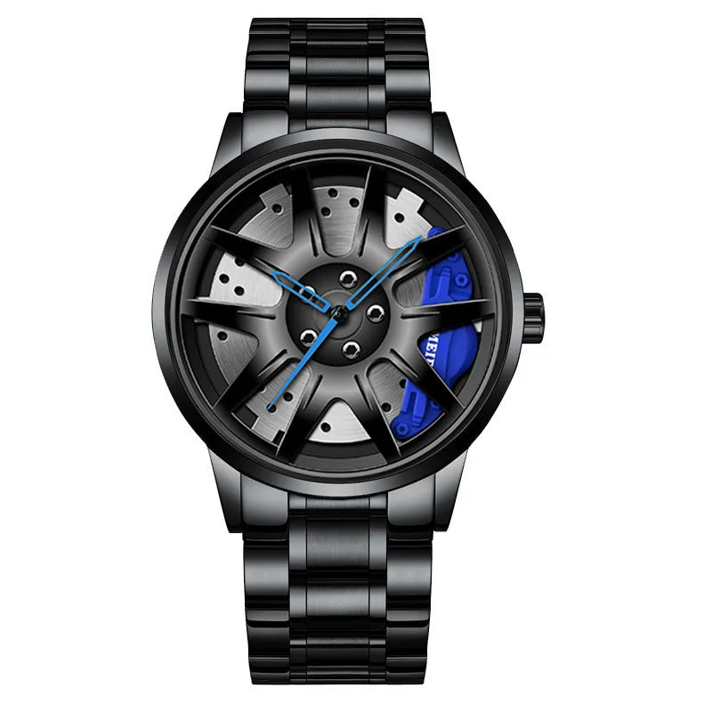 Rotating Car Rim Stainless Steel Watch