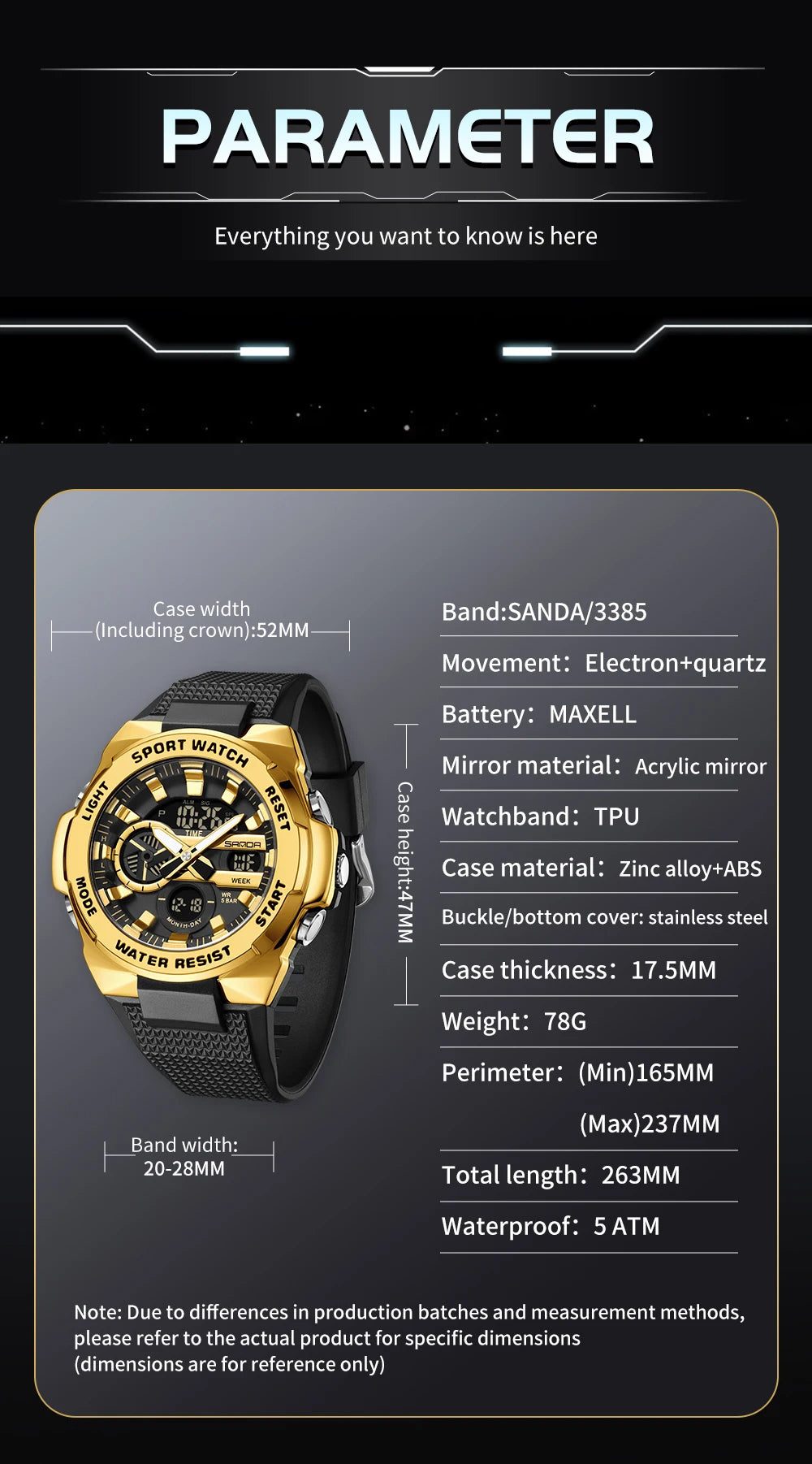 Fashion SANDA Mens Sport watch