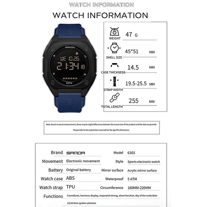 SANDA New Fashion Men Electronic Watch