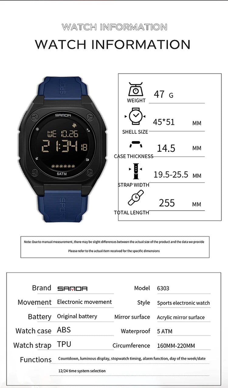 SANDA New Fashion Men Electronic Watch