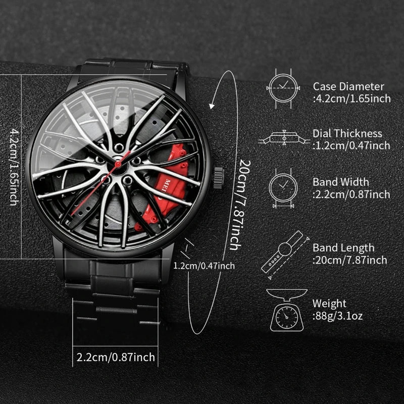 Rotating Car Rim Stainless Steel Watch