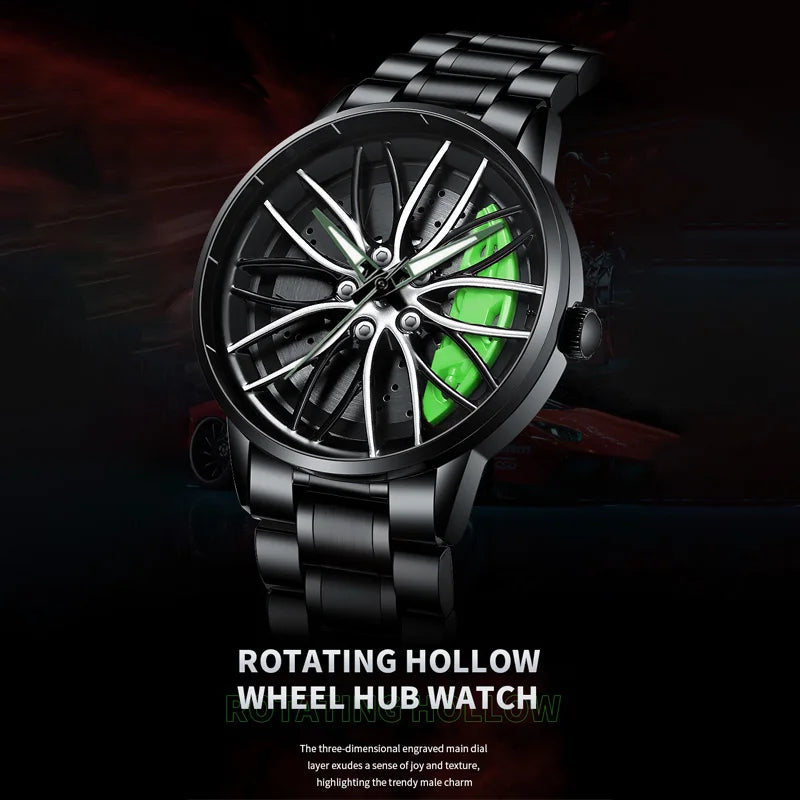 Rotating Car Rim Stainless Steel Watch