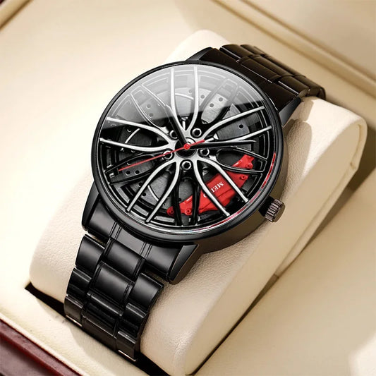 Rotating Car Rim Stainless Steel Watch