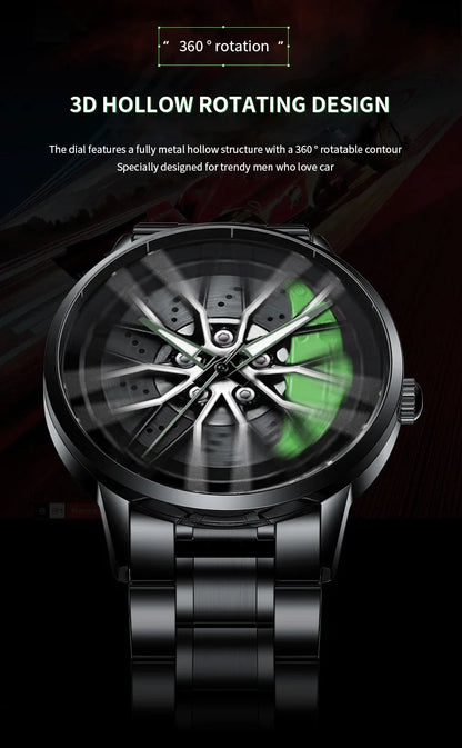 Rotating Car Rim Stainless Steel Watch