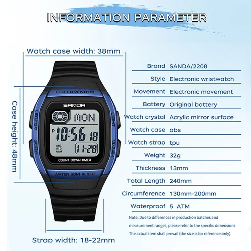 SANDA New Fashion Youth Electronic Watch