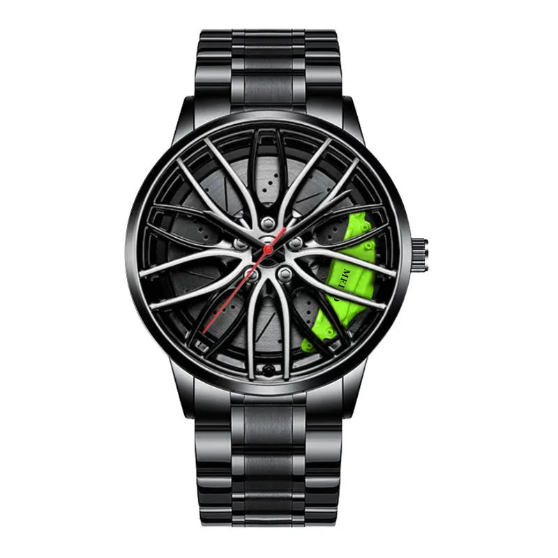 Rotating Car Rim Stainless Steel Watch