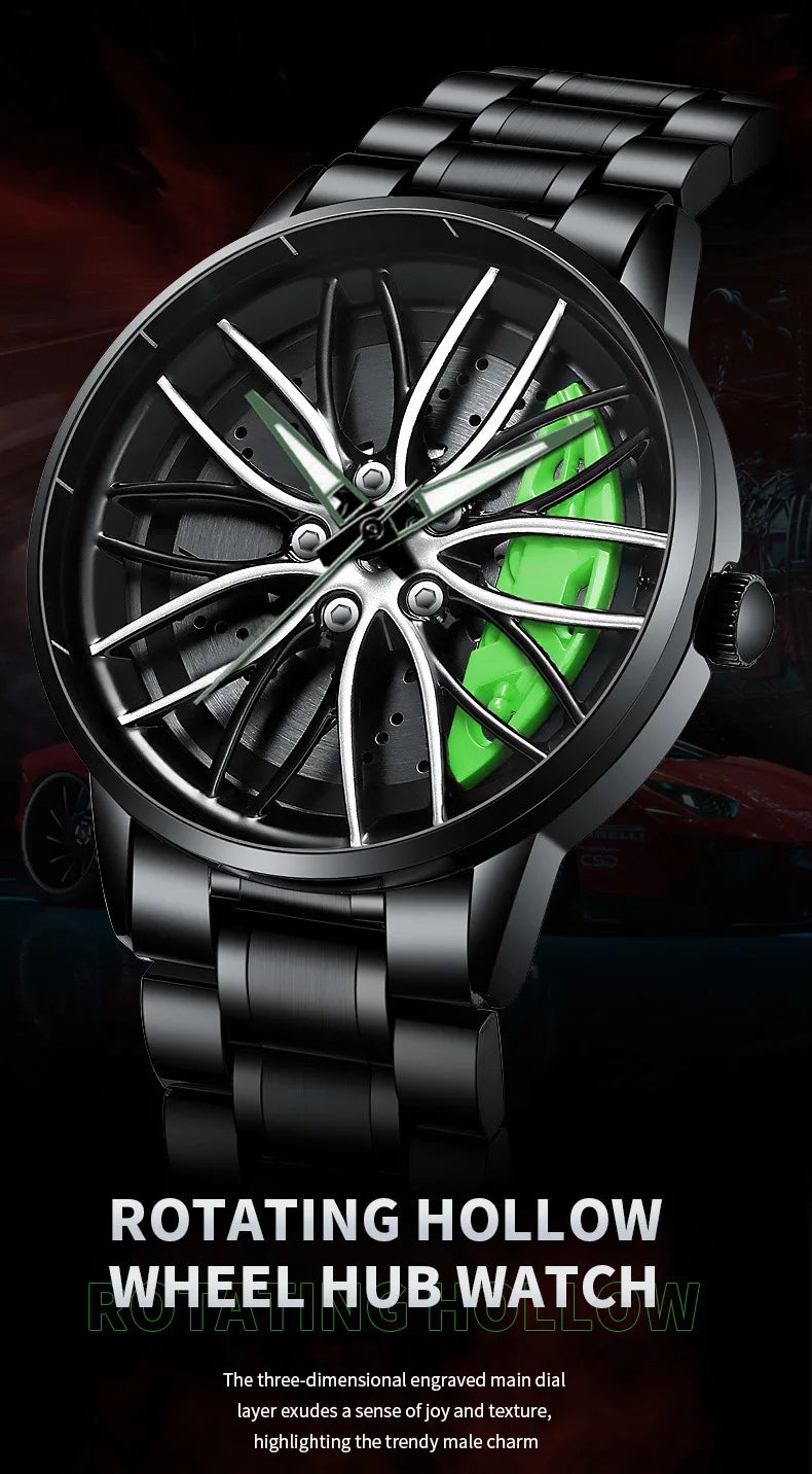 Rotating Car Rim Stainless Steel Watch