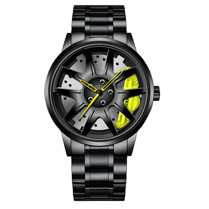 Rotating Car Rim Stainless Steel Watch
