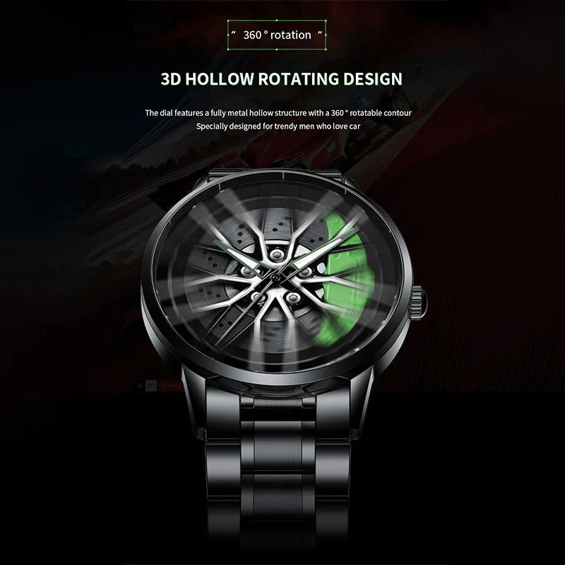 Rotating Car Rim Stainless Steel Watch