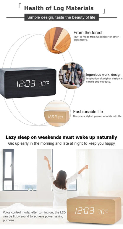 Wooden Digital Alarm Clock
