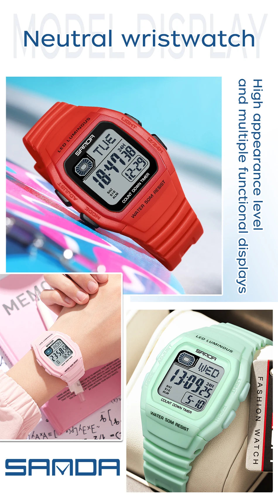 SANDA New Fashion Youth Electronic Watch