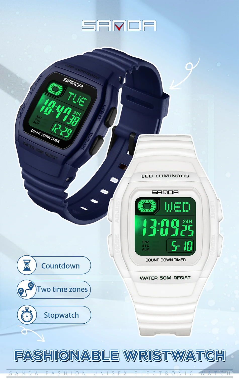 SANDA New Fashion Youth Electronic Watch