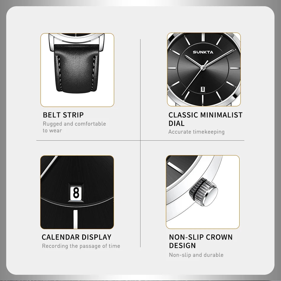 LIGE Sunkta Ultra Thin Watches for Retro Business