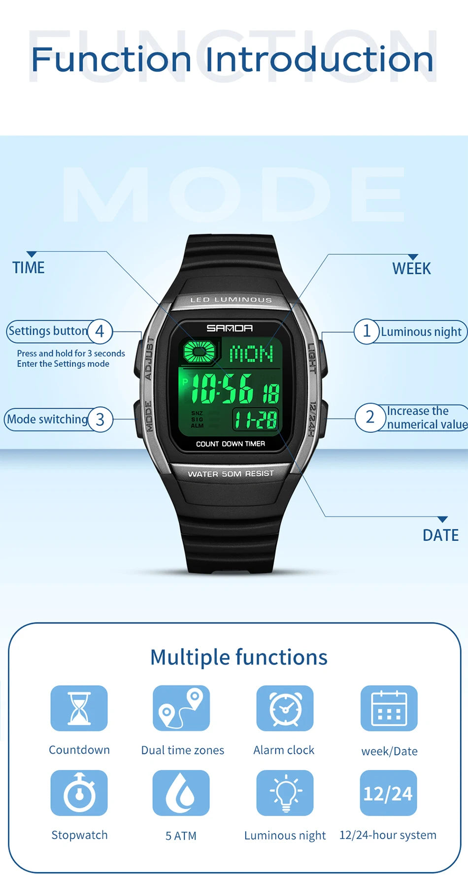 SANDA New Fashion Youth Electronic Watch