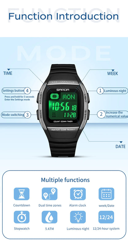 SANDA New Fashion Youth Electronic Watch