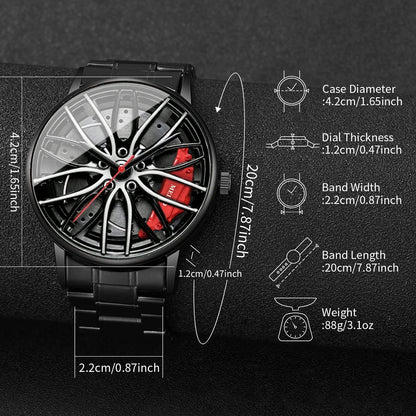 Rotating Car Rim Stainless Steel Watch