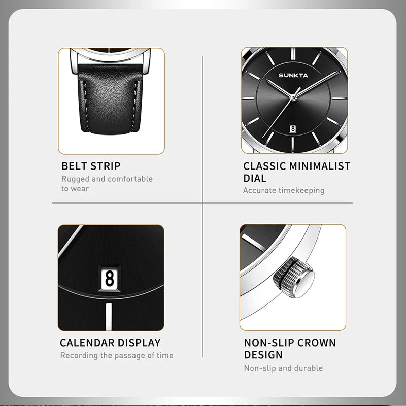 LIGE Sunkta Ultra Thin Watches for Retro Business