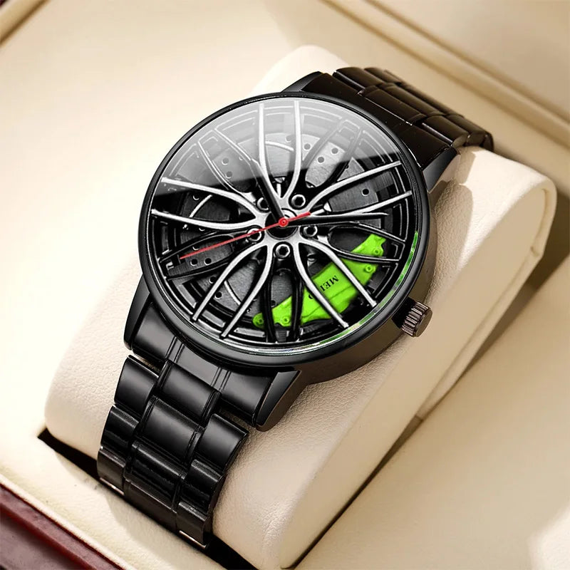 Rotating Car Rim Stainless Steel Watch